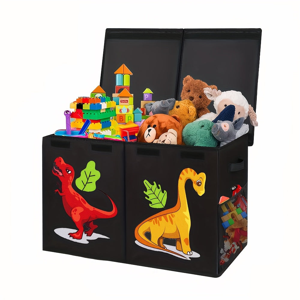 Extra Large Box, Collapsible Sturdy Storage Organizer With Lids, Dinosaur Box For 14+ Boys Girls, Chest Bin Baskets For Living Room, Playroom, Bedroom, Nursery, Black