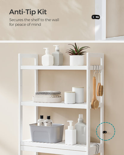 Three-Level Shelf Unit for Above The Toilet - Bathroom Organizer That Resists Rust with Adjustable Shelves | Space-Efficient Storage for Towels, Toilet Paper, And Tissues, Vertical Display for Toiletries & Convenient Access