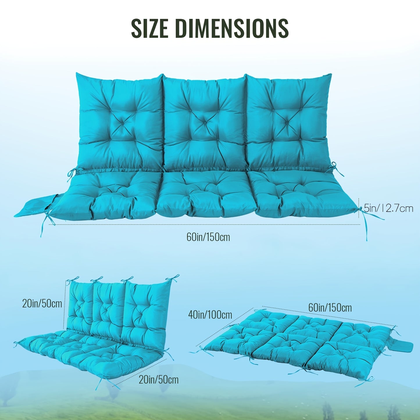 60X40 Inches Porch Swing Cushions, Patio Furniture Cushions with Straps And Backrest, 5" Thick, Outdoor Christmas Decoration, Christmas Gift, Outdoor Cushions for Patio Furniture, for Backyard And Garden (Swing Not Included)