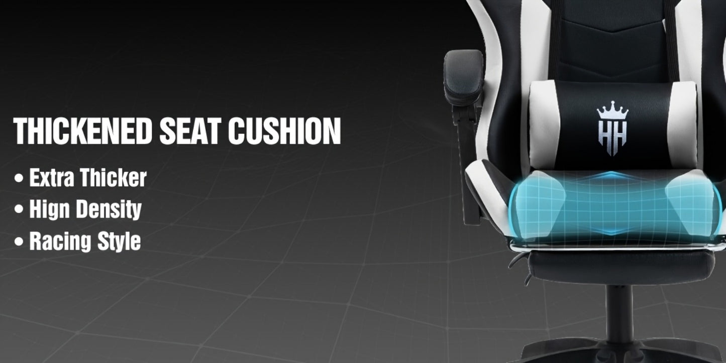 Gaming Chair with Footrest and Lumbar Support – Ergonomic Computer Chair with Swivel Seat, Adjustable Height, Headrest & Reclining Backrest for Home Office