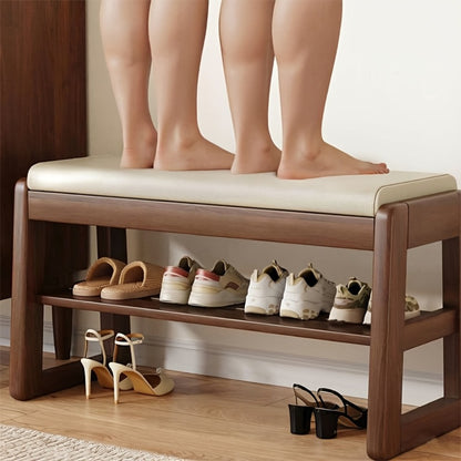 Solid Wood Shoe-Changing Bench Integrated for Home Entrance Hallway, Modern Easy Entrance Shoe Cabinet with Bench, Large-Capacity Storage Cabinet