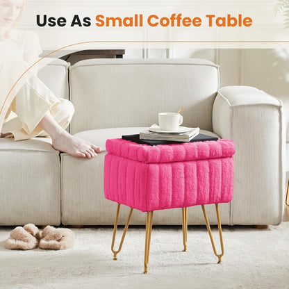 Vanity Stool with Padded Cushion & 4 Metal Legs, Adjustable Anti-Slip Feet Makeup Stool Footstool Ottoman for Bedroom Closet Dressing Area Bathroom, Space-Saving Upholstered Bench