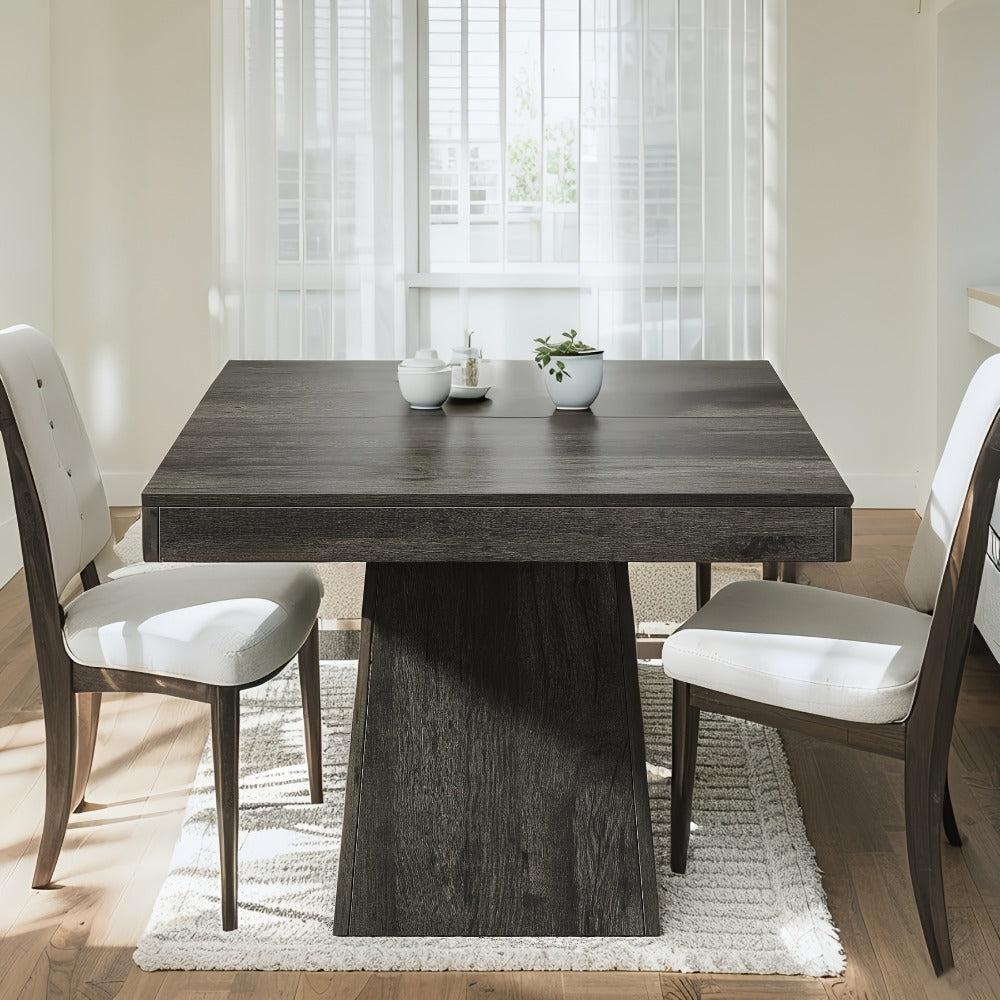 Square Dining Table for 4 with Pedestal Base – 31.5" Farmhouse Kitchen Table, Grey Wood Grain, Compact Small Space Dining Table for Apartment, Easy Assembly