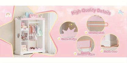Kids Armoire with Jewelry Cabinet, Dress up Storage with Mirror and Shelves, Princess Dress Closet and Costumes Wardrobe Closet, Costume Organizer for Bedroom, Kids Room, Girls