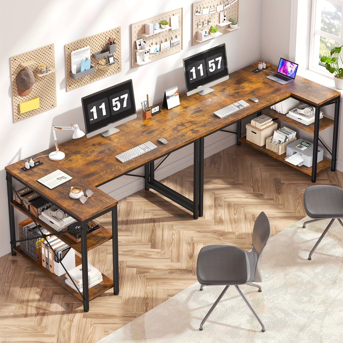 L Shaped Computer Desk with Power Outlets, Computer Desk with Storage Shelves, Home Office Corner Desk for Work, Writing Study Desk with Gaming Desk for Bedroom Office Dorm, L Shaped Desk, Desk, Desk, Computer Desk, Desk Gaming