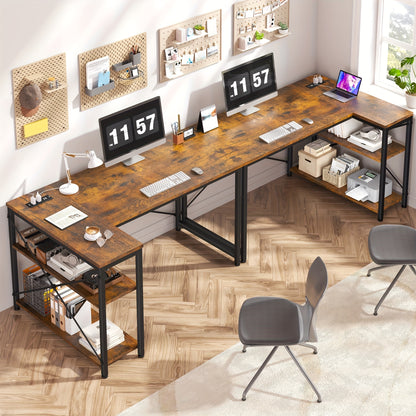 L Shaped Computer Desk with Power Outlets, Computer Desk with Storage Shelves, Home Office Corner Desk for Work, Writing Study Desk with Gaming Desk for Bedroom Office Dorm, L Shaped Desk, Desk, Desk, Computer Desk, Desk Gaming