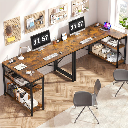 L Shaped Computer Desk with Power Outlets, Computer Desk with Storage Shelves, Home Office Corner Desk for Work, Writing Study Desk with Gaming Desk for Bedroom Office Dorm, L Shaped Desk, Desk, Desk, Computer Desk, Desk Gaming