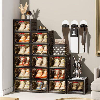 5/6-Tier Black Shoe Storage Cabinet for Household Shoe Organization, Foldable & Modular Design, Flip-Top Lid with Clear See-Through Window for Easy Access