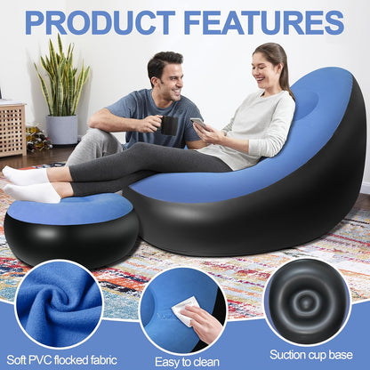 UPWELL Comfortable Inflatable Couch, Adult Reclining Air Sofa, Collapsible Portable Seating, Sofa with Ottoman, Indoor Living Room Air Cushion Sofa, Playroom, Office Balcony, Outdoor Travel, Camping Use