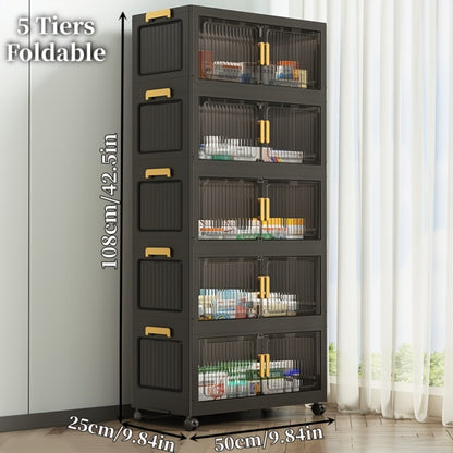 Stackable Medicine Cabinet 3-6 Tier Vertical Storage Cabinet with Lid & Casters, Portable Foldable Bathroom Storage Tower, Large-Capacity Organizer for Bathroom, Living Room & Small Spaces