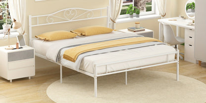 Metal Platform Bed Frame with Headboard and Footboard Steel Slat Support No Box Spring Needed Noise Free - Twin Full Queen Sizes for Bedroom Guest Room Dorm | Black White Gold Pink