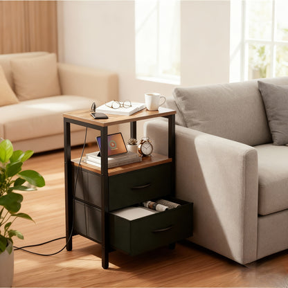 1/ 2P Bedside Table with Quick Charge USB/ Type-C Ports - Space Saving Floating Nightstand with 2 Adjustable Drawers& Built-in Socket, Ideal for Modern Bedrooms