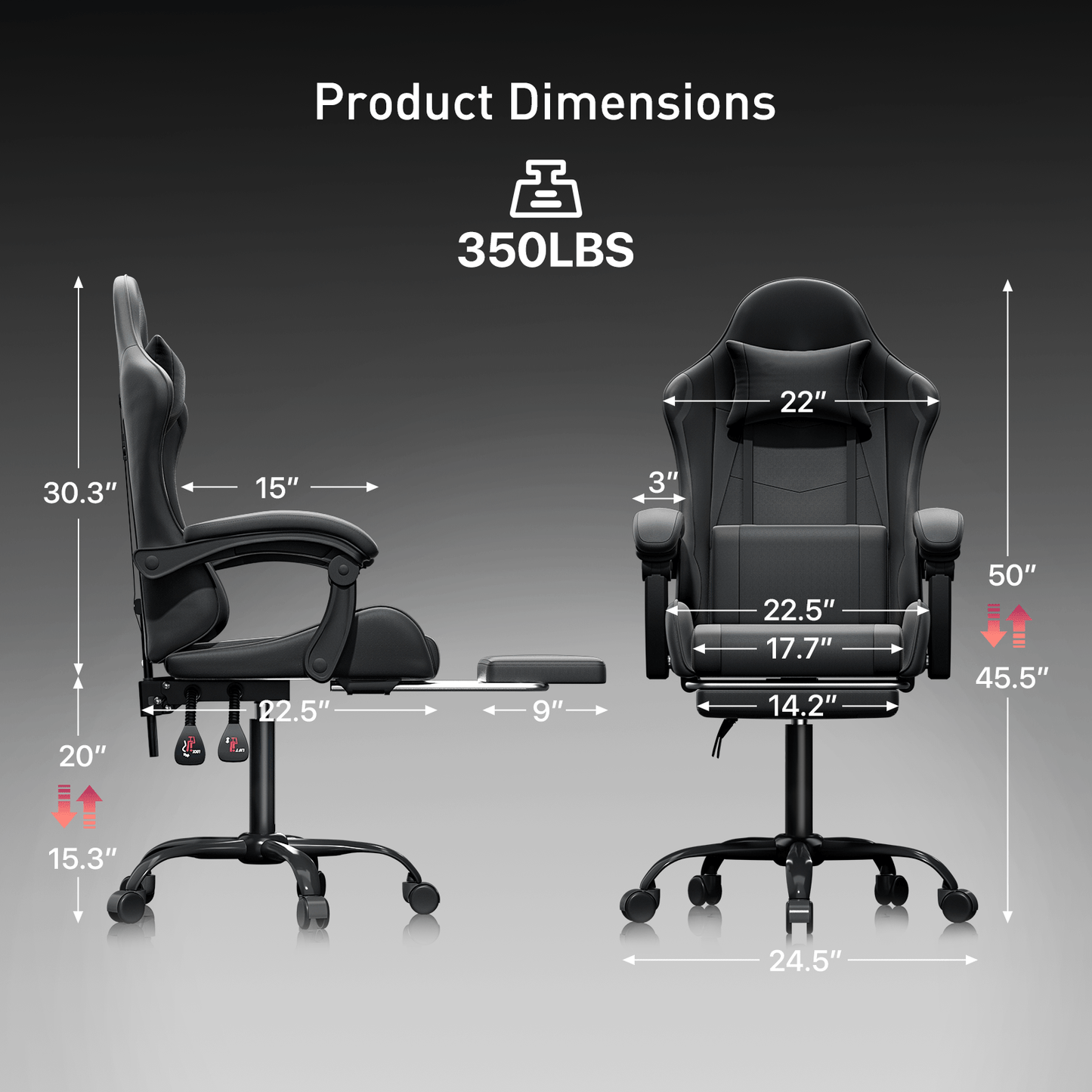 Ergonomic Gaming Chair with Retractable Footrest & Detachable Lumbar Support 360 Degree Swivel Racing Style PU Leather Computer Gaming Chair with Headrest for Home Bedroom Office