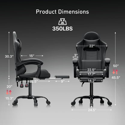 Ergonomic Gaming Chair with Retractable Footrest & Detachable Lumbar Support 360 Degree Swivel Racing Style PU Leather Computer Gaming Chair with Headrest for Home Bedroom Office