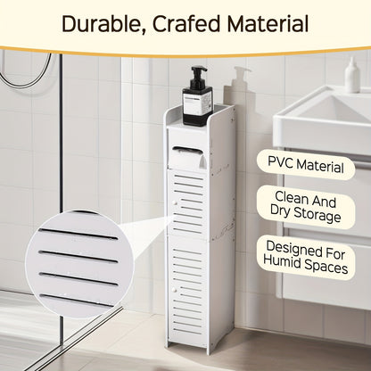 Small Bathroom Storage Cabinet, Slim And Crafted PVC Organizer, Ideal for Tight Spaces, Easy to Assemble And Durable, Multi-Purpose Toilet Paper Holder Cabinet for Bathroom, Bedroom And Living Room, (8Mm Material Thickness)