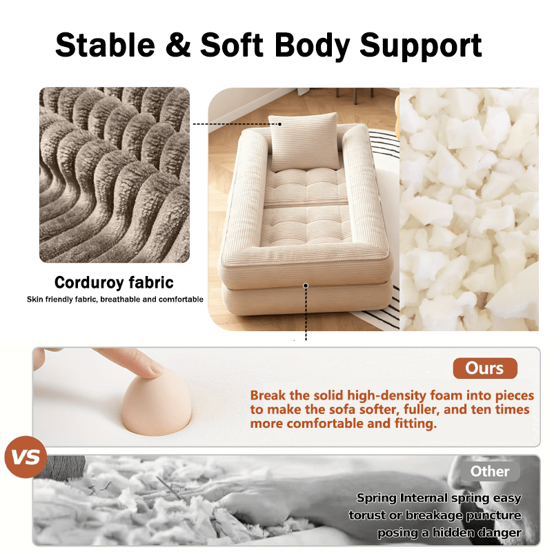 Multi-functional Convertible Sofa Bed—No Assembly Required, High-density Sponge, Soft and Skin-friendly Fabric | Suitable for Small Spaces, Bedrooms, Apartments, RVs as a Multi-position Sofa, Movie Sofa, Lazy Sofa, Office Sofa, Lounger, or Leisure