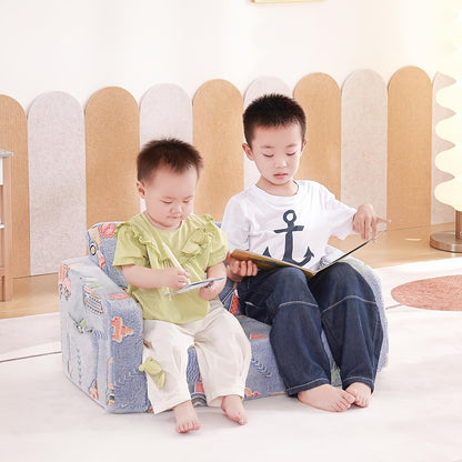 Tiita Kids Sofa Chair, 2 In 1 Fold Out Couch, Comfy Kids Sofa For Playroom-Extra Soft 2 Seats, Glow In The Dark Children Couch To Lounger For Girls Boys
