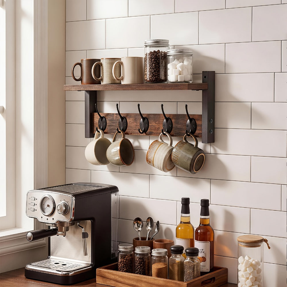 Wall-Mounted Coat Rack with Shelf & Hooks Heavy Duty Industrial Metal, Rustproof Entryway Organizer Multi-Tier Storage for Hallway Mudroom Porch, No Assembly Required Vintage Style
