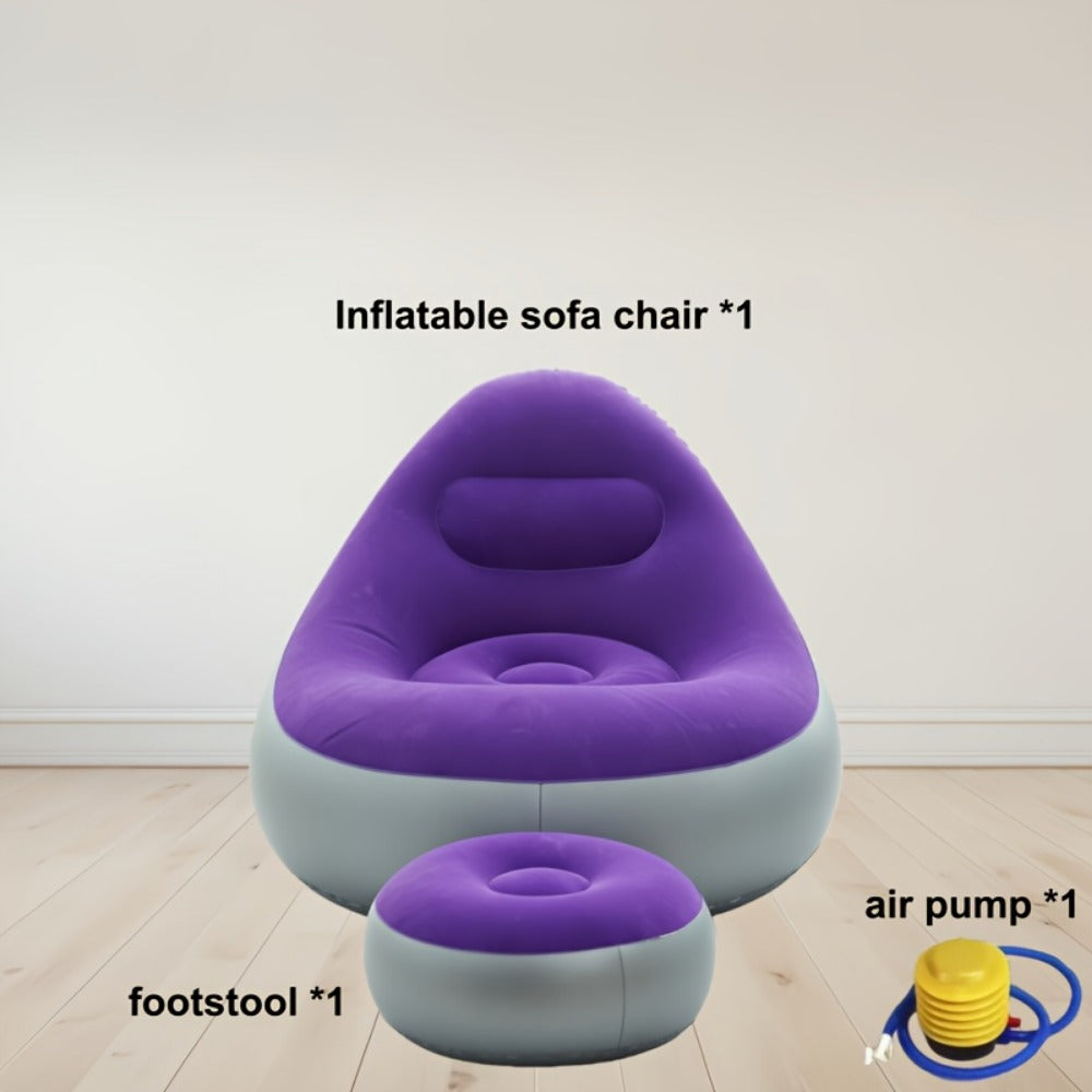 Inflatable Sofa Set with Footstool & Foot Pump Included - Foldable Air Lounge Chair for Indoor Outdoor Camping Patio & Bedroom | Heavy Duty PVC Lazy Couch for Adults | Purple Red Brown