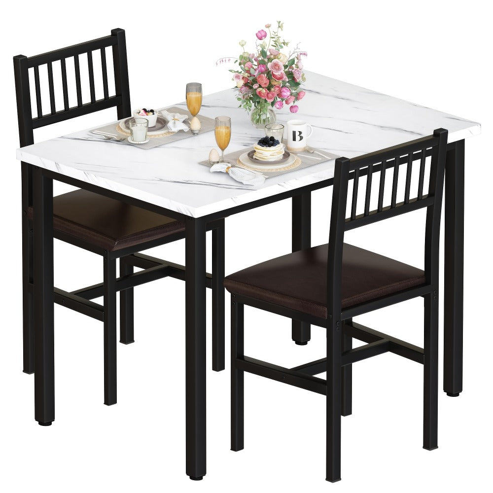 3-Piece Small Space Dining Table & Chair Set with Ladder Back Chairs – Compact Kitchen Table Set for Living Room, Bedroom & Apartment