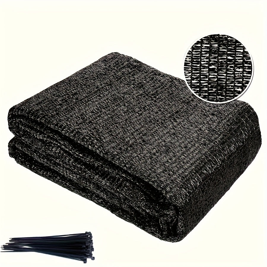[UV Block Shade Net] UV Block Shade Net 40%-50% UV Block Black Olefin Fabric Shade Net - Heat Reduction Mesh for Plant Protection, Greenhouse Cover with 25 Tie Strips - 1pc