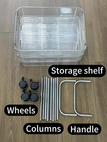 3-Tier Acrylic Rolling Storage Cart with 3 Hanging Storage Boxes, Rolling Cart for Cosmetics, Books, Snacks, Durable Acrylic Material, Under 27" Height, Versatile Bathroom Cart, Utility Carts, Snack Cart, Acrylic Bar Cart