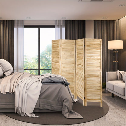 4-Panel White Room Divider with Shelves – Folding Privacy Screen & Portable Room Partition | Rustic Style Wall Divider for Bedroom, Living Room & Home Office