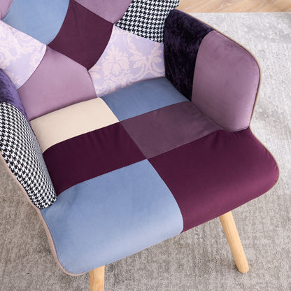 Patchwork Accent Chair High Back Armchair with Memory Foam Cushion & Hardwood Legs – 330 lbs Capacity Linen Upholstered Reading Chair for Living Room Bedroom Home Office, 6 Colors
