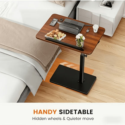 Adjustable Height End Table with 90° Flip Panel and 360° Swivel, Slide-Under Couch Side Table for Small Spaces, TV Tray Snack Laptop Table for Sofa Bed Living Room Bedroom, Basic or With Wheels