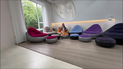 UPWELL Comfortable Inflatable Couch, Adult Reclining Air Sofa, Collapsible Portable Seating, Sofa with Ottoman, Indoor Living Room Air Cushion Sofa, Playroom, Office Balcony, Outdoor Travel, Camping Use