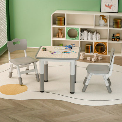 3pcs Easy-Clean Toddler Furniture Set: Height-Adjustable Table & 2 Sturdy Wooden Chairs, Perfect for Kids' Activities in Classrooms, Bedrooms, Playrooms, & Homes, Christmas Gifts
