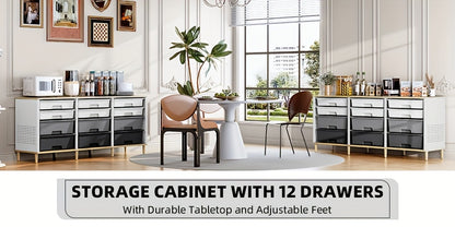 TOOLF 12 Drawer Storage Cabinet with Tabletop, Cube Organizer for Home & Office, Ideal for Living Room, Bedroom, Classroom, Playroom, And Craft Room