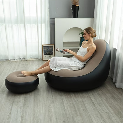 Inflatable Sofa Set with Footstool & Foot Pump Included - Foldable Air Lounge Chair for Indoor Outdoor Camping Patio & Bedroom | Heavy Duty PVC Lazy Couch for Adults | Purple Red Brown