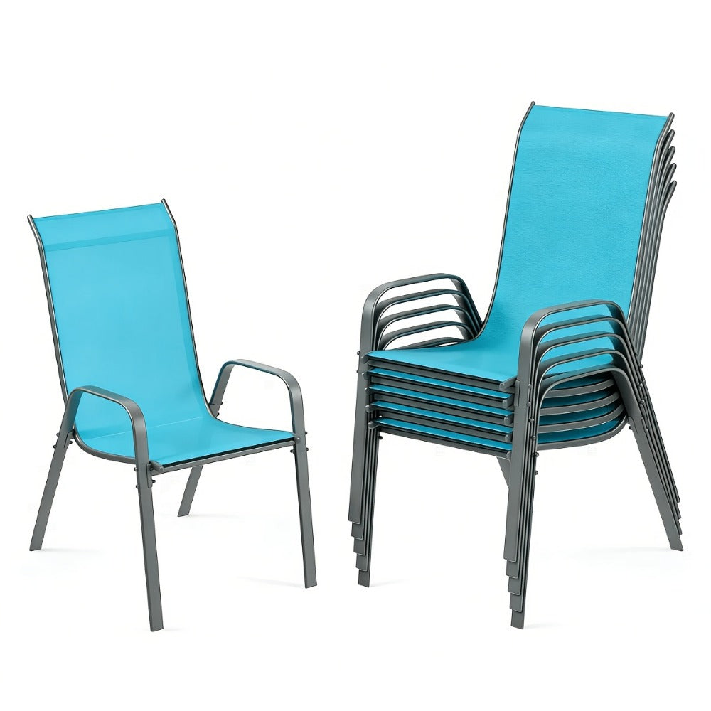 Stackable Patio Dining Chairs Set with Armrests Heavy Duty Breathable Textilene Outdoor Chairs Reinforced Iron Feet 330 LBS Capacity for Garden Lawn Backyard 4 6 8 Pack