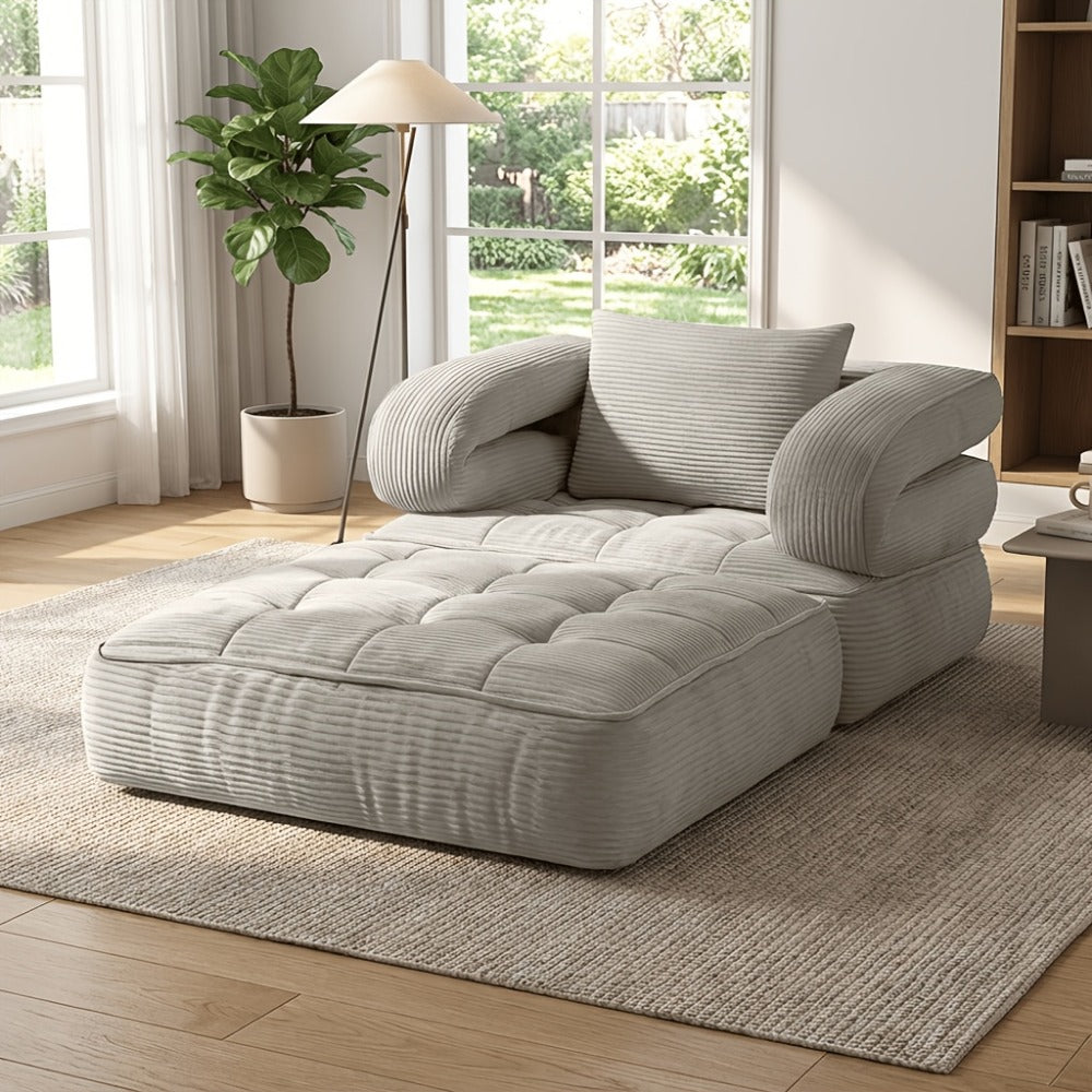 Convertible Sofa Bed No Assembly Required, Multi-Position High-Density Sponge Corduroy Sofa for Small Spaces Bedroom Apartment RV, Lazy Lounger Movie Sofa