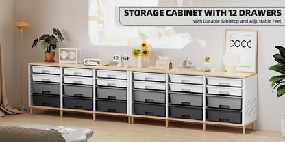 TOOLF 12 Drawer Storage Cabinet with Tabletop, Cube Organizer for Home & Office, Ideal for Living Room, Bedroom, Classroom, Playroom, And Craft Room