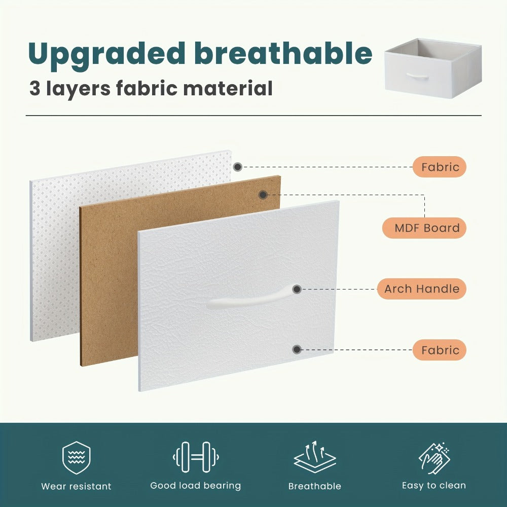 5-Drawer Dresser with Fabric Drawers & Cabinet Suitable for Bedroom, Room with Plastic Frame & Top, Low Chest Organizer Unit with Removable Bins, Space-Saving Furniture for Closet,, Hallway, Assembly