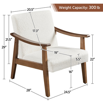 Costoffs Modern Armchair with Solid Wood Legs, Upholstered Accent Chair for Bedroom/Living Room/Guestroom, Available in Faux Leather or Boucle Fabric