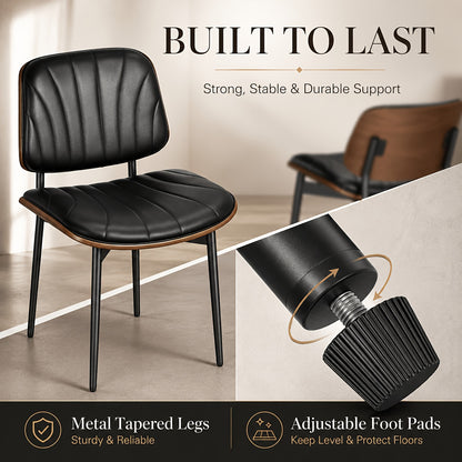 Set Of 2 Modern Faux Leather Dining Chairs, Padded Seat & Backrest, Metal Legs with Adjustable Feet, for Kitchen, Dining Room, Office