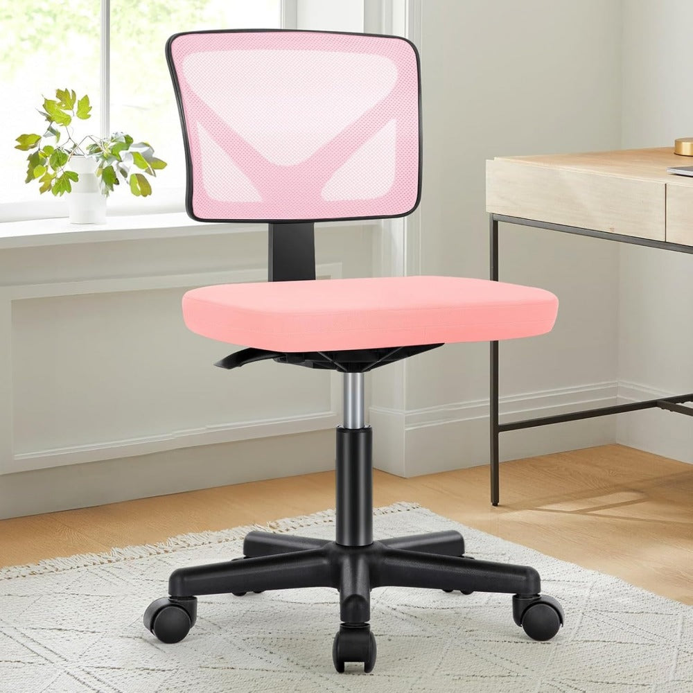 Low Back Mesh Armless Office Chair with Lumbar Support – Swivel Rolling Computer Chair for Home Office, Gaming & Study, Youth, Students & Adults, Black, Pink, Gray, Orange, Yellow