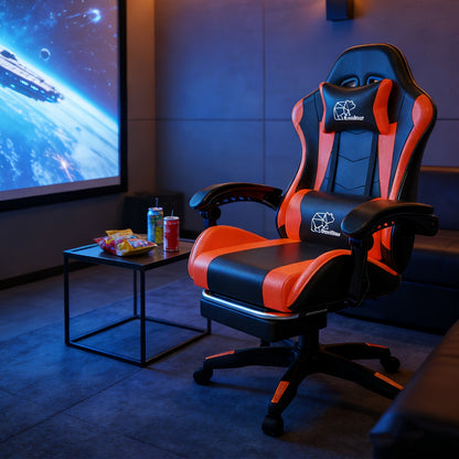 Ergonomic Gaming Chair with Lumbar Support & Optional Footrest – High Back Home Office Recliner for Adults & Teens, Fixed Armrests, Premium Padding, Black Blue, Black Orange, Black White