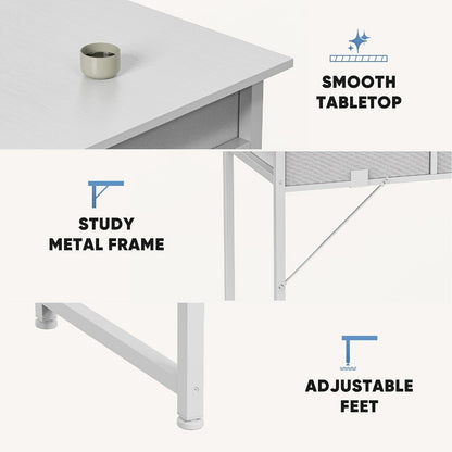 Small Makeup Vanity Desk 32" with Hair Dryer Hook & Side Bag – Compact Dressing Table with Storage Drawers, Modern Study Writing Desk for Small Spaces & Bedroom