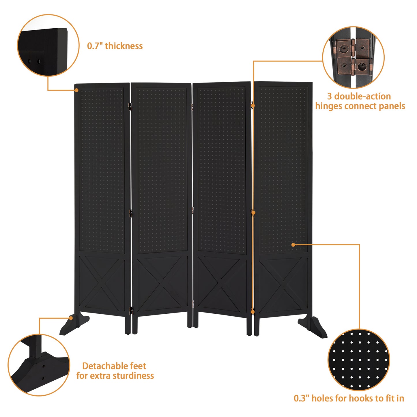 VINGLI 60''H Freestanding Pegboard, Wood Room Divider Display Board Organizer with Support Feet, Folding Privacy Screen Partition Space Separator for Craft Shows Events Retail