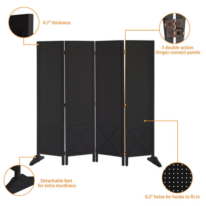 VINGLI 60''H Freestanding Pegboard, Wood Room Divider Display Board Organizer with Support Feet, Folding Privacy Screen Partition Space Separator for Craft Shows Events Retail