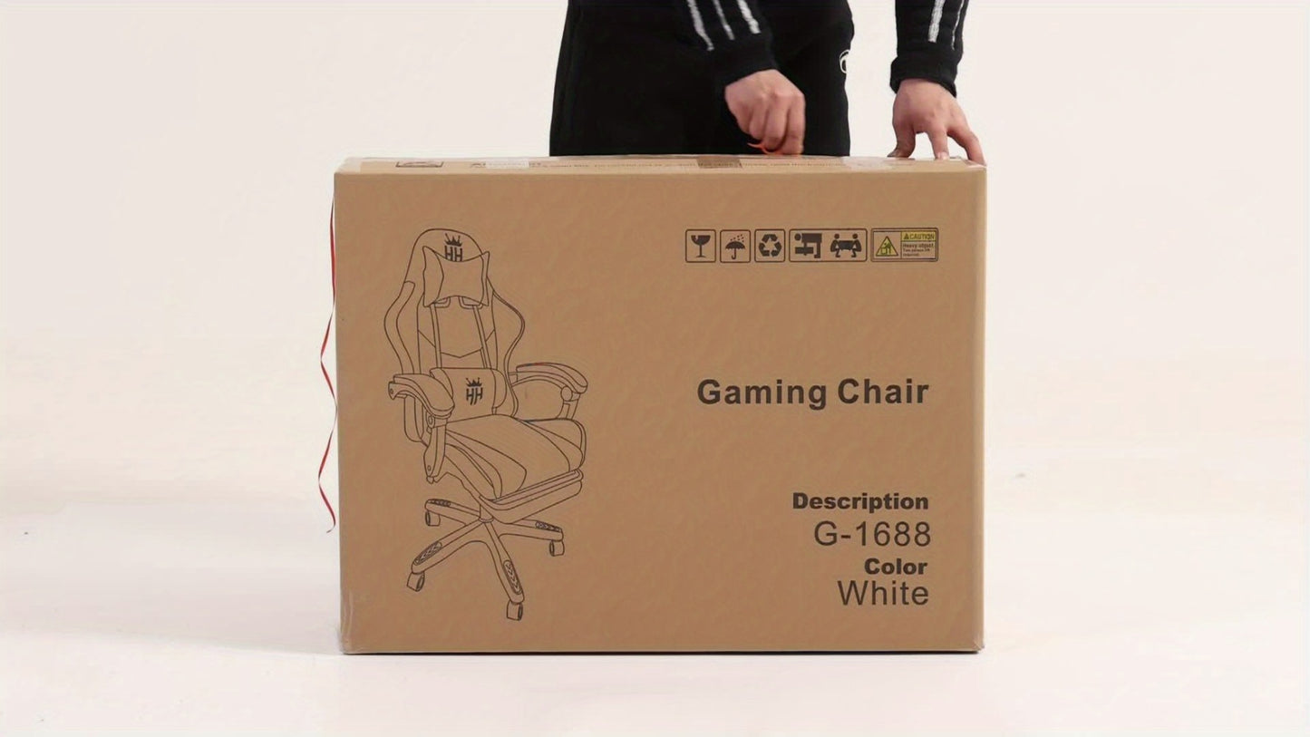 Gaming Chair with Footrest and Lumbar Support – Ergonomic Computer Chair with Swivel Seat, Adjustable Height, Headrest & Reclining Backrest for Home Office