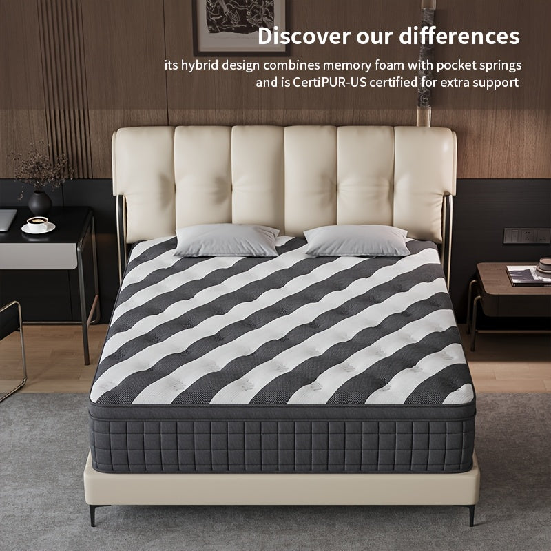 [Hybrid Mattress] 10/12 Inch Foam And Spring Hybrid Mattress, Medium Firm Feel, Provide Full, Queen, And King, Relieve Back Pain, Gel Memory Foam For Lumbar Support, Mattress In A Box