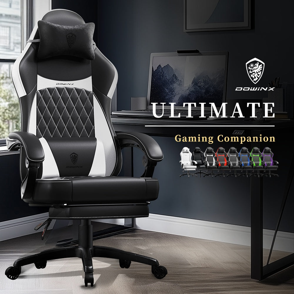 Ergonomic Gaming Chair with Pocketed Spring Cushion And Massage Lumbar Support - High Back Office Chair with Adjustable Footrest, 300LBS Load Capacity, Premium Black Adult PU for Ultimate Comfort!