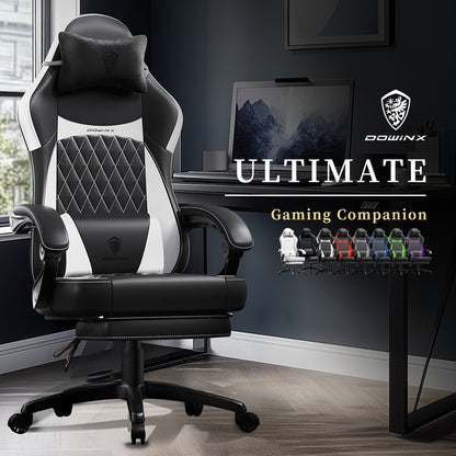 Ergonomic Gaming Chair with Pocketed Spring Cushion And Massage Lumbar Support - High Back Office Chair with Adjustable Footrest, 300LBS Load Capacity, Premium Black Adult PU for Ultimate Comfort!