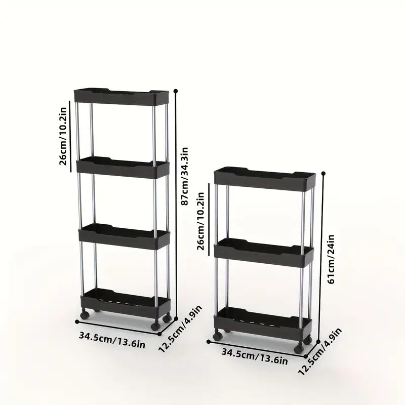 1pc 3/4-Tier Slim Mobile Storage Cart with Rolling Cart & Adjustable Shelves - Heavy-Duty Plastic Shelving Unit Suitable for Bathroom,, Office - Easy Assembly, Space-Saving Rolling Shelf
