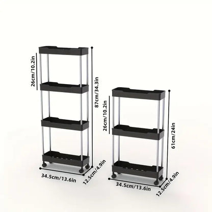 1pc 3/4-Tier Slim Mobile Storage Cart with Rolling Cart & Adjustable Shelves - Heavy-Duty Plastic Shelving Unit Suitable for Bathroom,, Office - Easy Assembly, Space-Saving Rolling Shelf